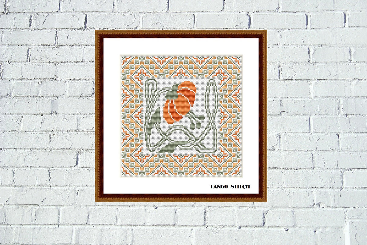 Art nouveau orange flower cross stitch design easy embroidery pattern –  JPCrochet