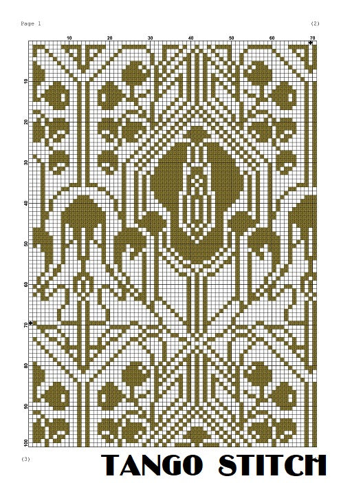Leaves and flowers Art Nouveau ornaments cross stitch pattern