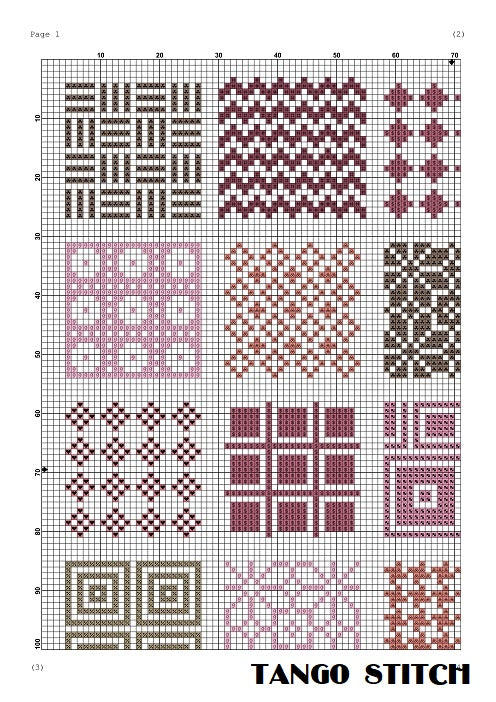 Pink and violet cute cross stitch ornaments sampler pattern – JPCrochet