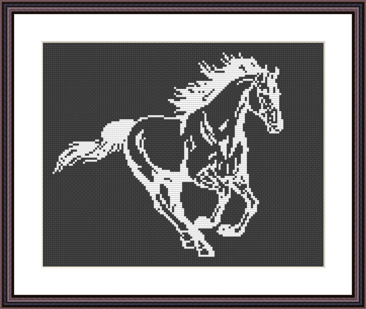 White horse cute animals black and white cross stitch pattern – JPCrochet white-horse-cute-animals-black-and-white-cross-stitch-pattern-jpcrochet