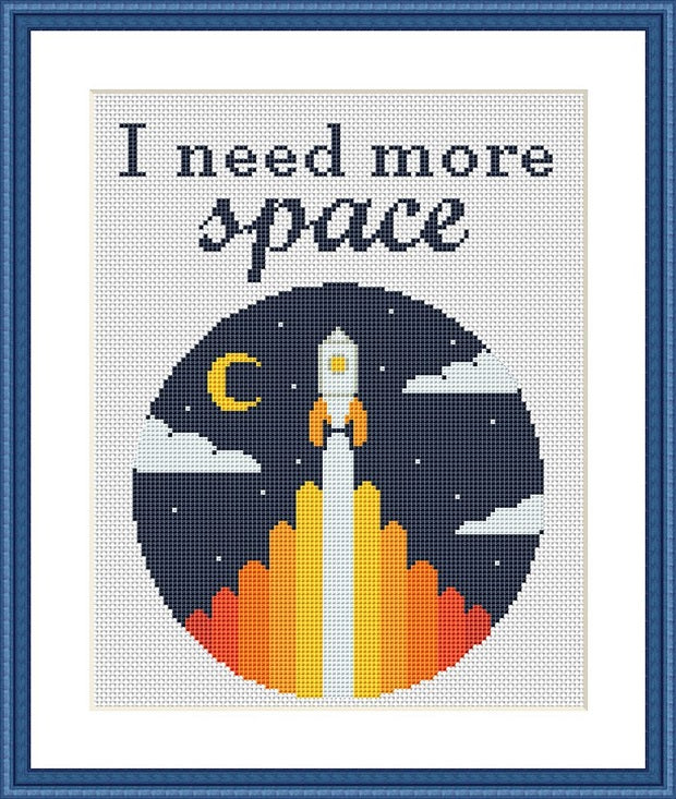 I need more space funny sarcastic romantic free cross stitch pattern