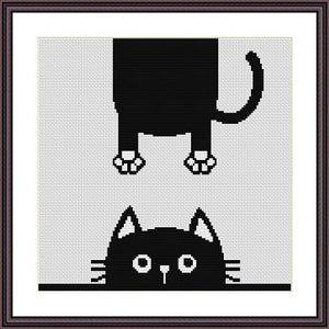Funny black cat free cross stitch pattern