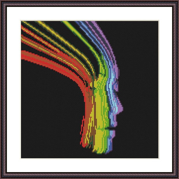 Abstract rainbow woman face free cross stitch pattern