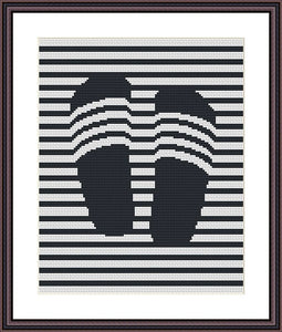 Black and white slippers easy geometric cross stitch free pattern