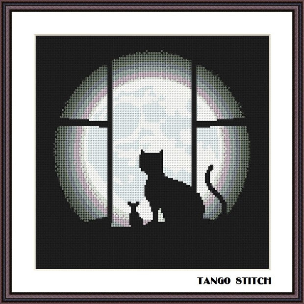 Moon friends cat and mouse cute funny free cross stitch embroidery pattern