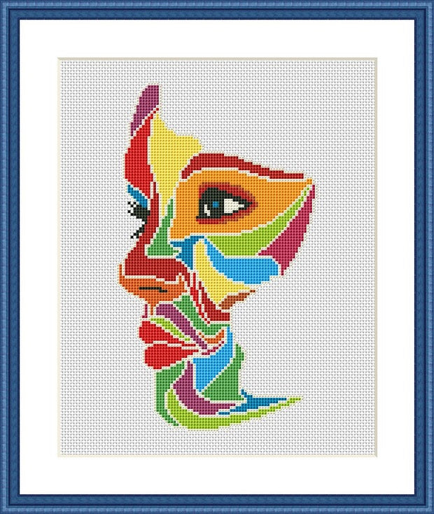 Abstract beautiful woman face free cross stitch embroidery pattern
