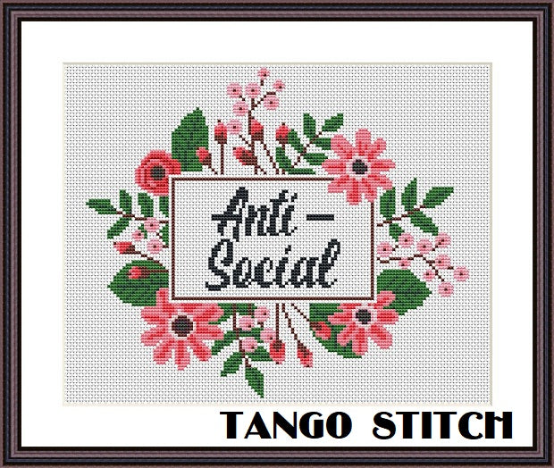 Anti-social funny sarcastic sassy free cross stitch embroidery pattern