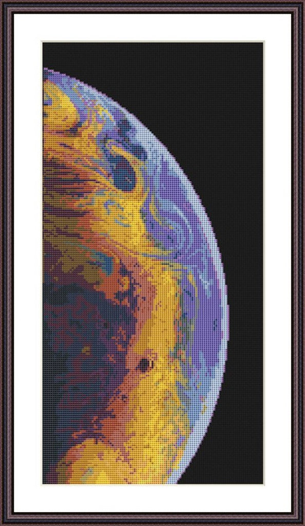 Blue planet in cosmos cross stitch pattern