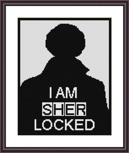 I am SHER locked black and white cross stitch pattern