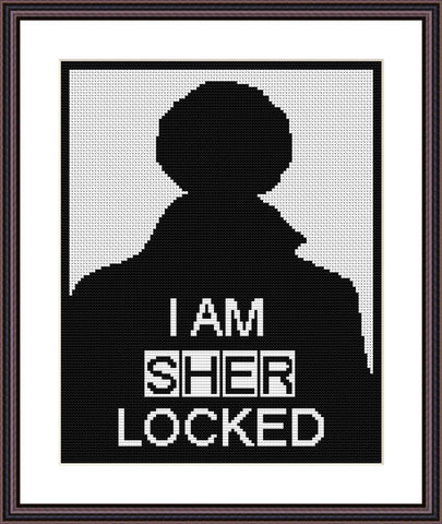 I am SHER locked black and white cross stitch pattern