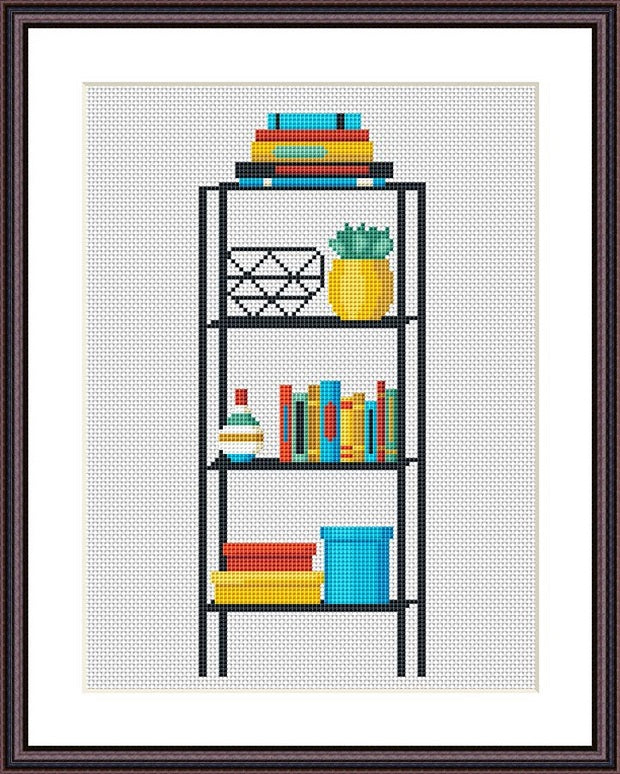 Bookshelf Home Sweet Home free cross stitch embroidery pattern
