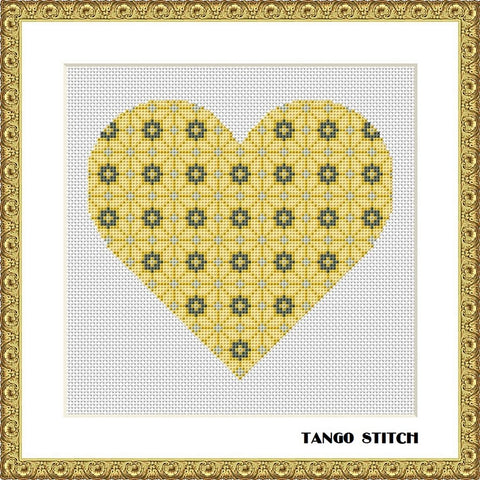Yellow ornament heart free cross stitch pattern