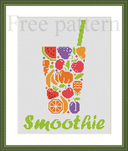Smoothie funny fruit cross stitch pattern