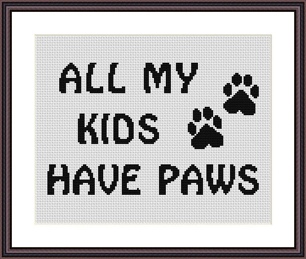 All my kids have paws funny quote cute animals free cross stitch pattern