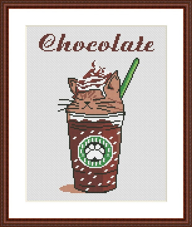 Chocolate coffee cat free cross stitch pattern
