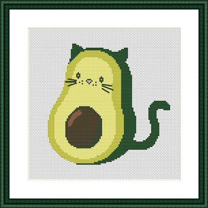Avocado cat cute animals free cross stitch hand embroidery pattern