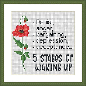 5 stages funny sarcastic cross stitch pattern