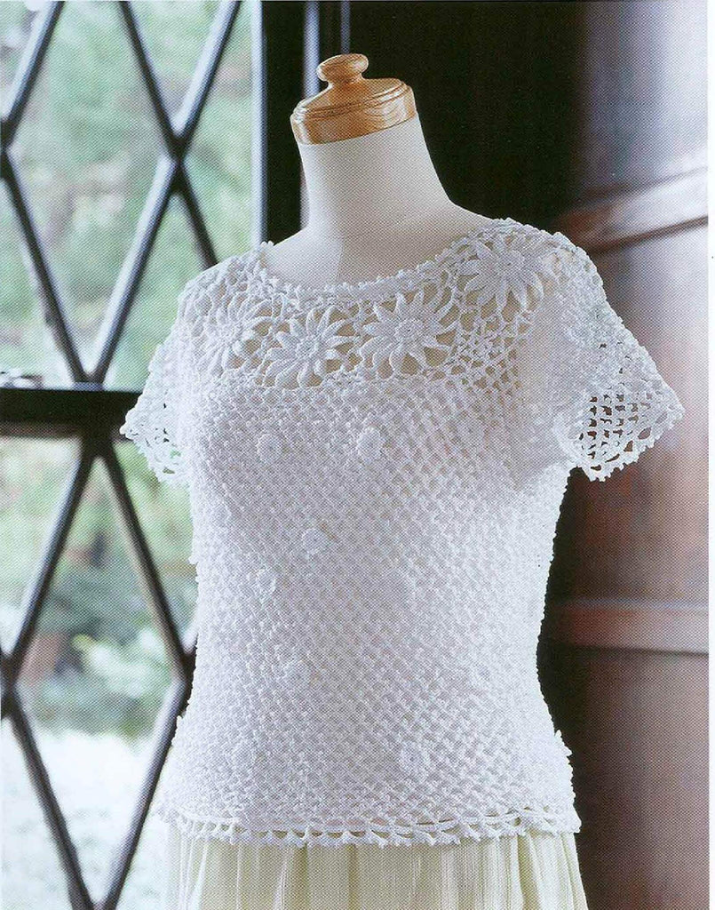 White Irish Lace flowers crochet sweater