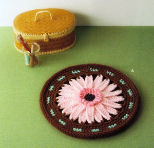 Pink flower small round floor mat crochet pattern
