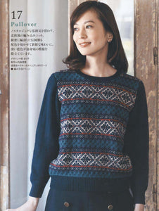 Navy Fair Isle pullover sweater knitting pattern