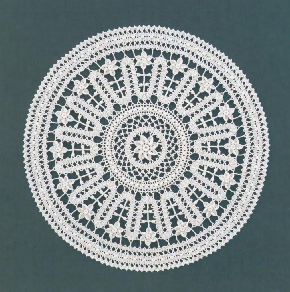 Elegant brugge doily with small flowers easy crochet pattern