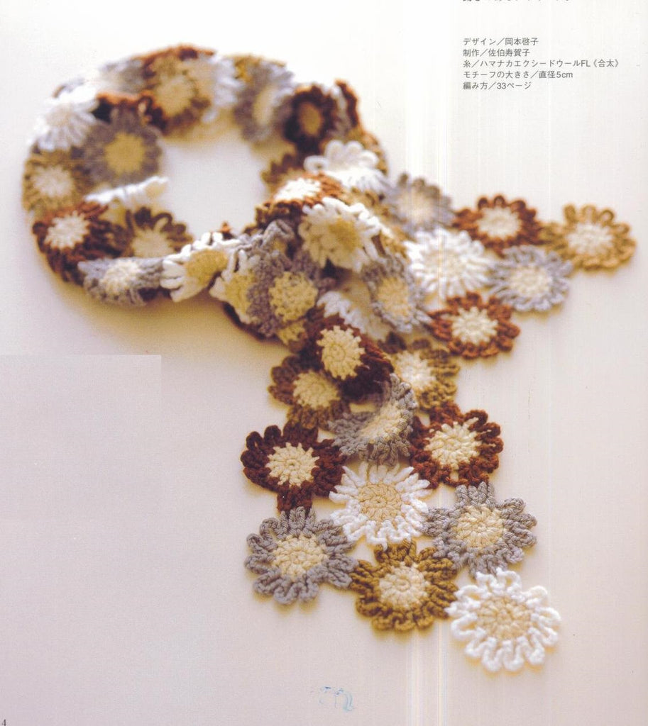 Small colorful flower motifs crochet muffler