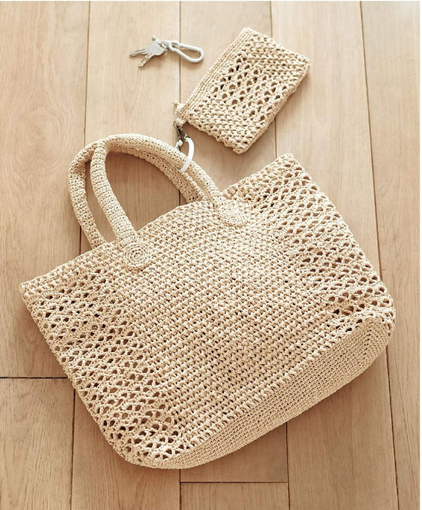 Beige tote bag easy crochet pattern