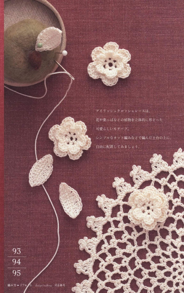 Cute cross stitch doily with Irish lace flowers