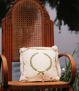 Cushion with silk ribbon embroidery wreath