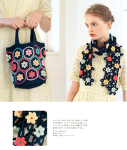 Cute crochet motifs bag and scarf combo patterns set