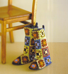 Granny square motif colorful crochet home shoes