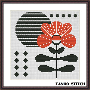 Orange abstract flower cross stitch pattern Scandinavian style design - Tango Stitch