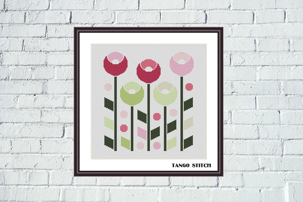 Spring flowers geometric cross stitch pattern - Tango Stitch