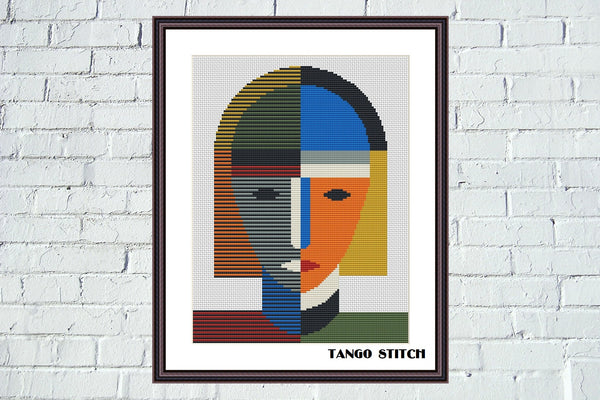 Abstract woman portrait stripes easy cross stitch pattern  - Tango Stitch