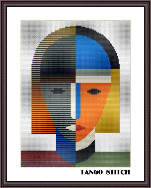 Abstract woman portrait stripes easy cross stitch pattern  - Tango Stitch