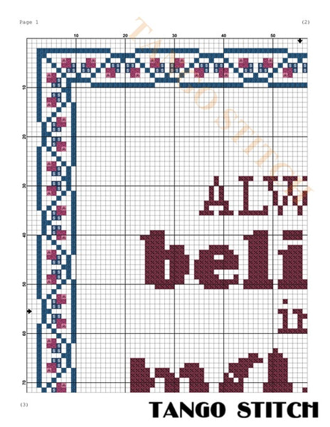 Always believe in magic motivational cross stitch pattern - Tango Stitch