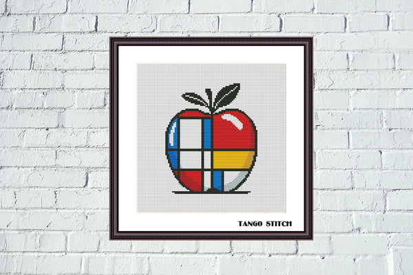 Piet Mondrian inspired apple cross stitch pattern - Tango Stitch