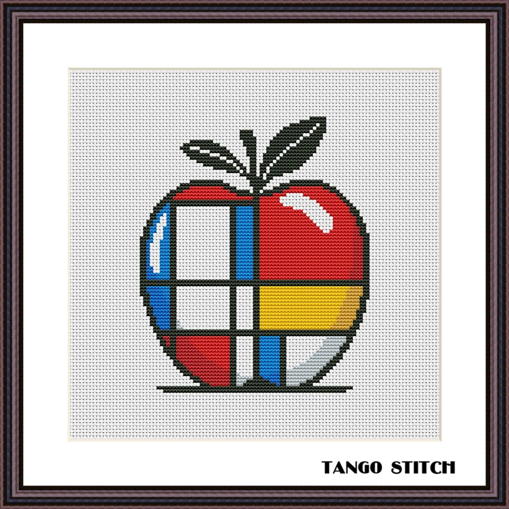 Piet Mondrian inspired apple cross stitch pattern - Tango Stitch