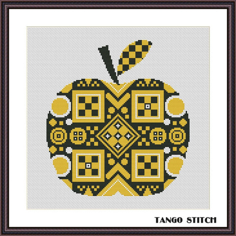 Easy yellow apple ornament cross stitch pattern - Tango Stitch