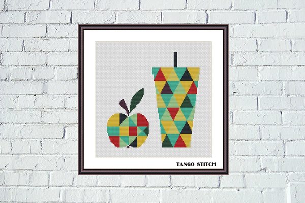 Apple juice geometric cross stitch pattern - Tango Stitch