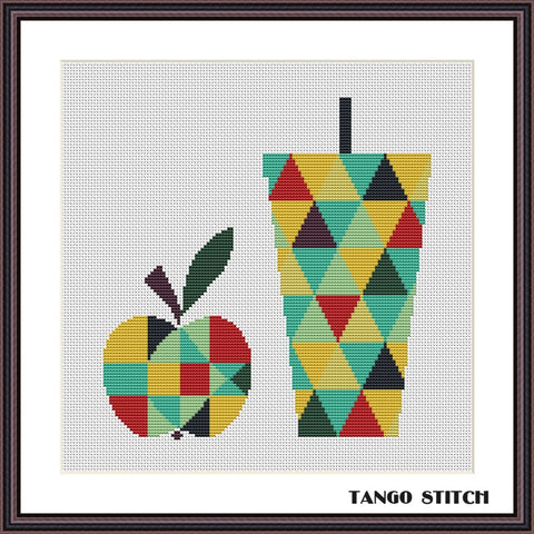 Apple juice geometric cross stitch pattern - Tango Stitch