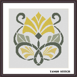 Art nouveau yellow floral cross stitch pattern - Tango Stitch