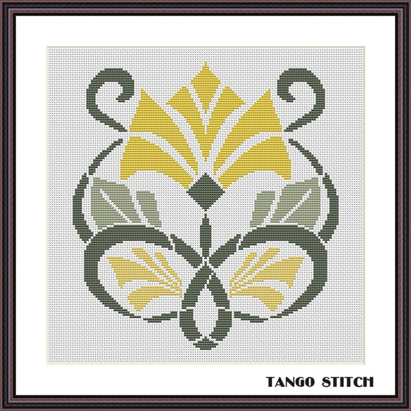 Art nouveau yellow floral cross stitch pattern - Tango Stitch