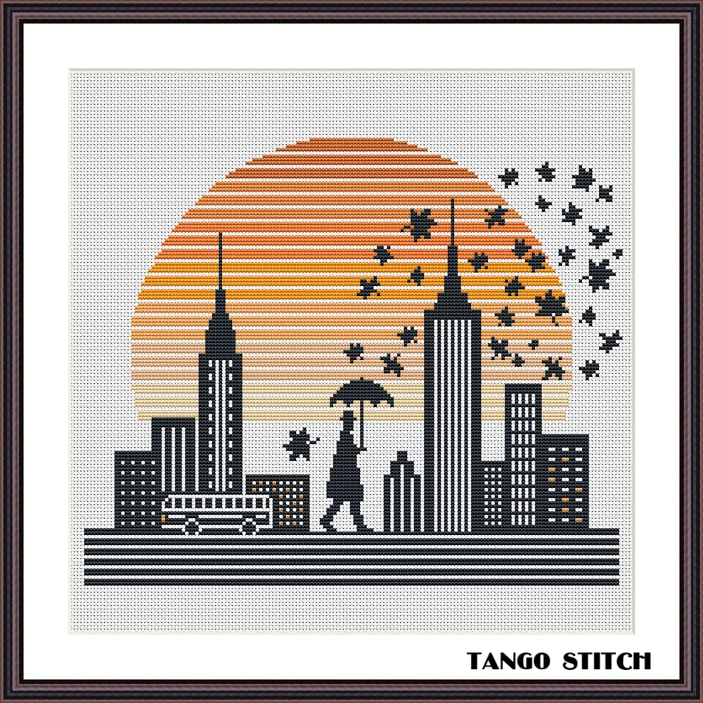 Autumn in a big city cross stitch pattern – JPCrochet
