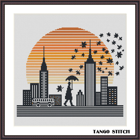 Autumn in a big city cross stitch pattern - Tango Stitch