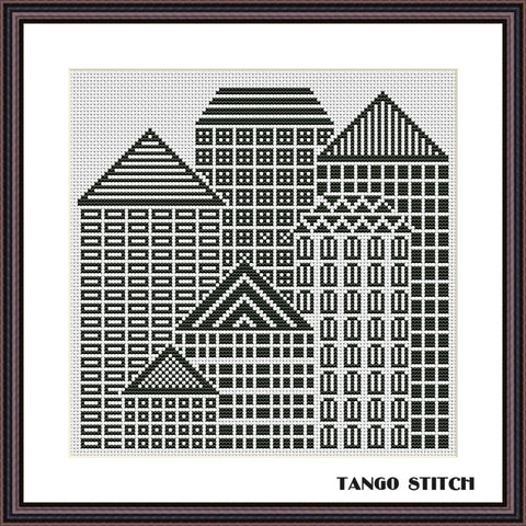 City windows skyscraper houses cross stitch pattern, Tango Stitch