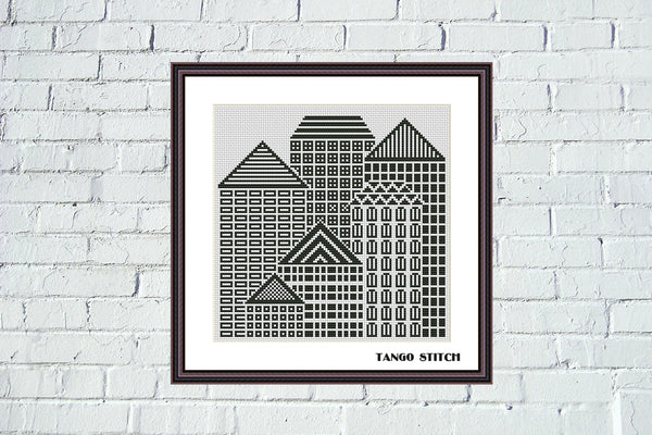 City windows skyscraper houses cross stitch pattern - Tango Stitch