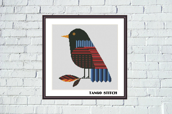 Black bird stripe geometric cross stitch pattern - Tango Stitch