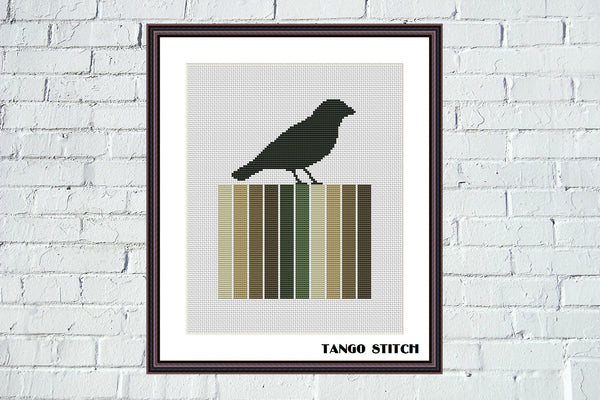 Cute bird on a fence silhouette cross stitch pattern - Tango Stitch