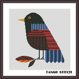 Black bird stripe geometric cross stitch pattern - Tango Stitch